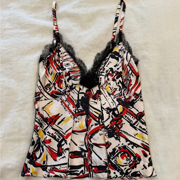 Prada Tops - Prada Vintage Printed Silk Lace Trim Camisole Top IT 38
